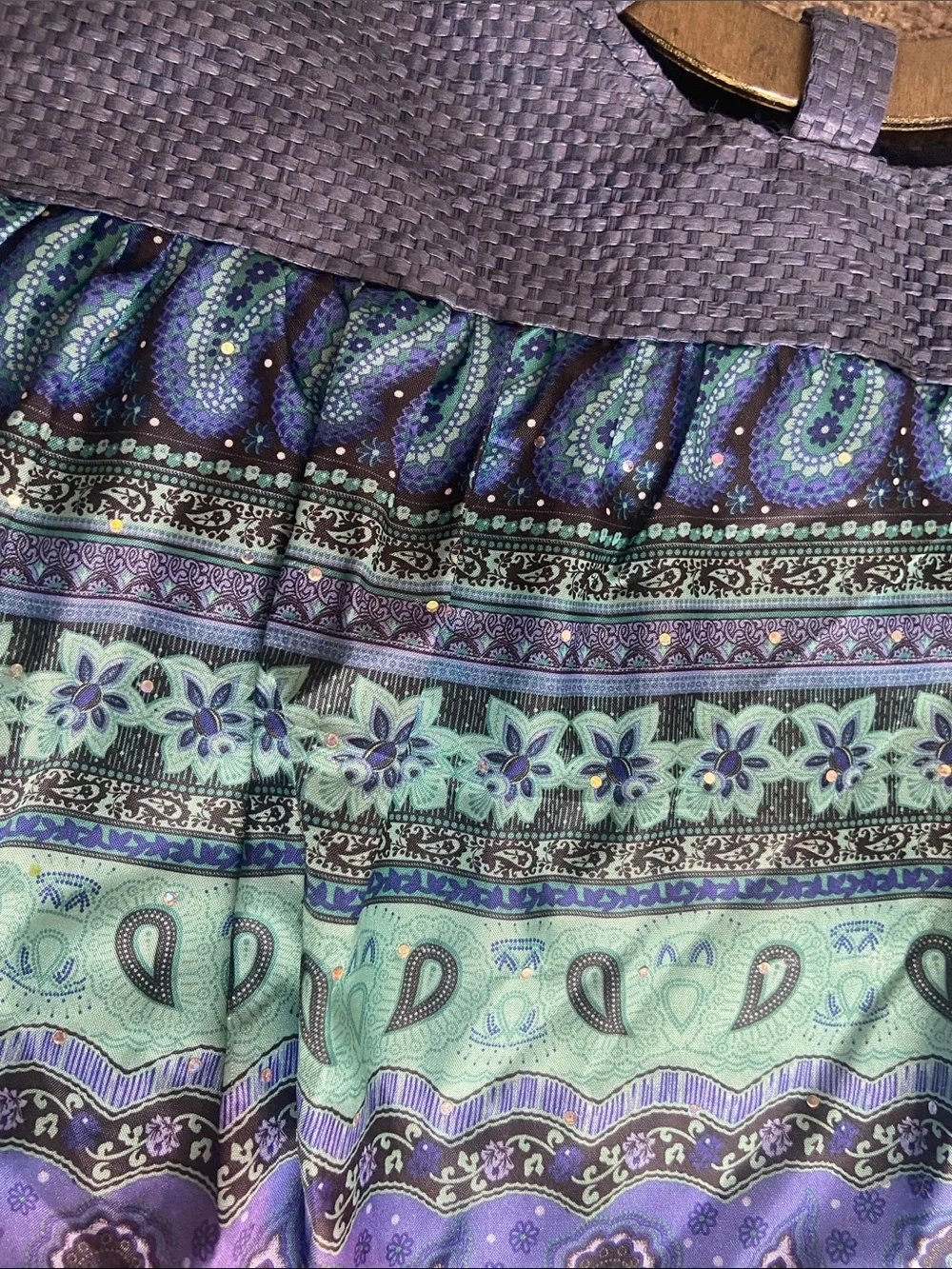 Blue & Teal Patterned Satchel with Wooden Handle - Cruise Club